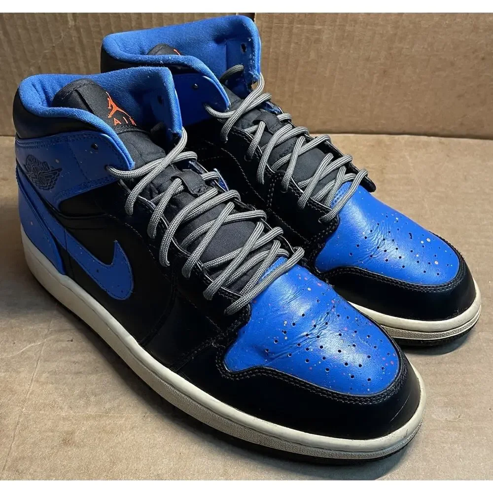 Nike Air Jordan Royal Blue and Black Splatter Mid Mens Size 9.5 Fast Shipping